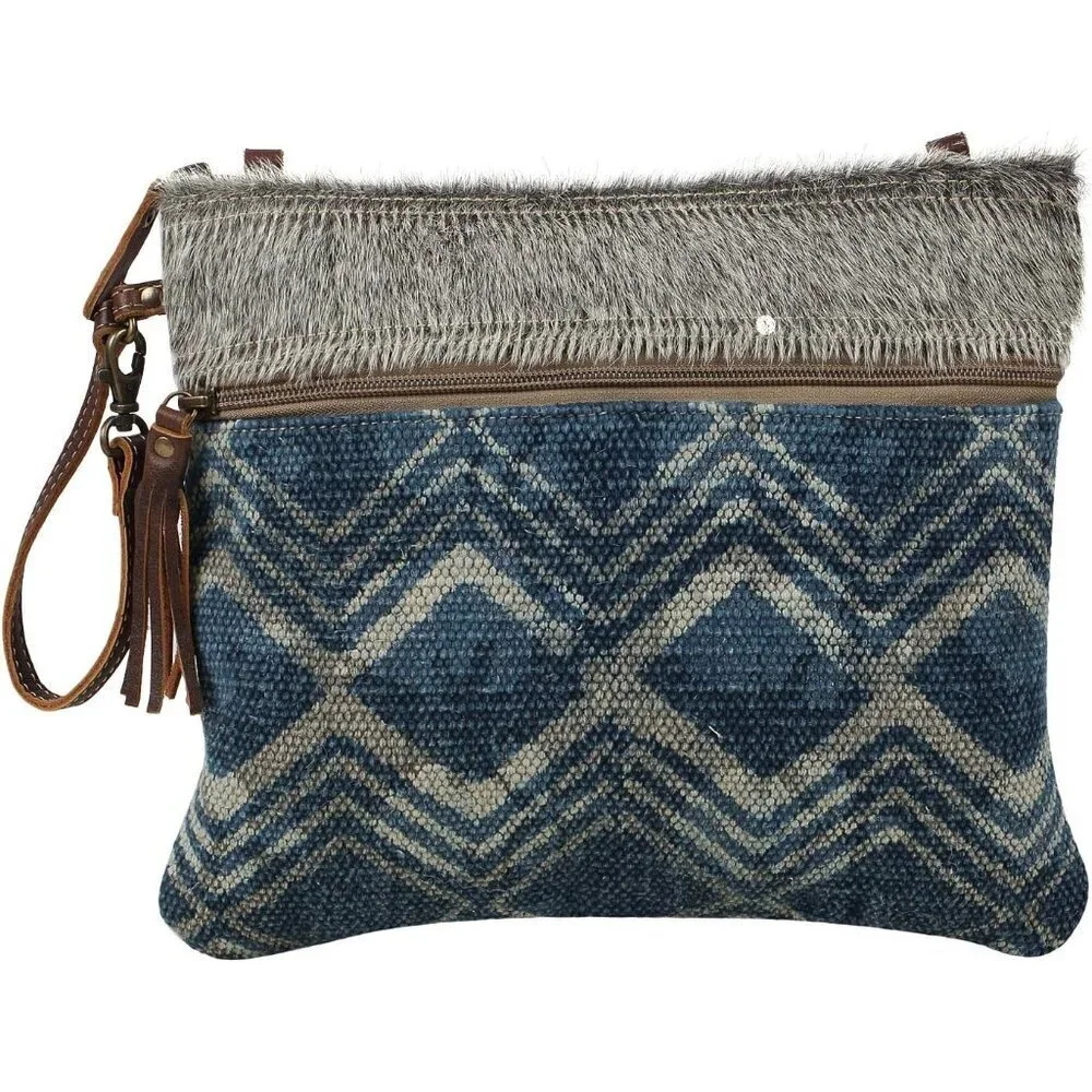 Upcycled Canvas Leather Crossbody Bag Small Zipper Closure Womens